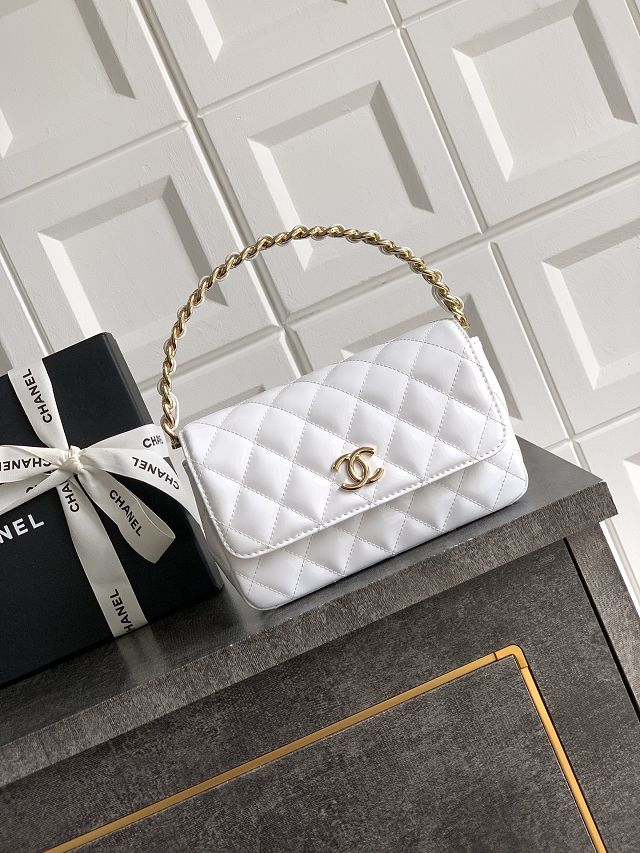 CC original patent calfskin top handle clutch AP3240 white