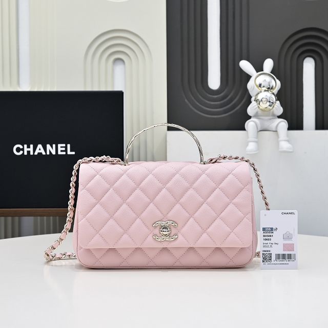 CC original grained calfskin top handle flap bag AS5554 pink