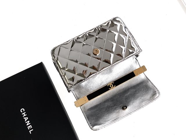 CC original patent calfskin top handle clutch AP3240 silver
