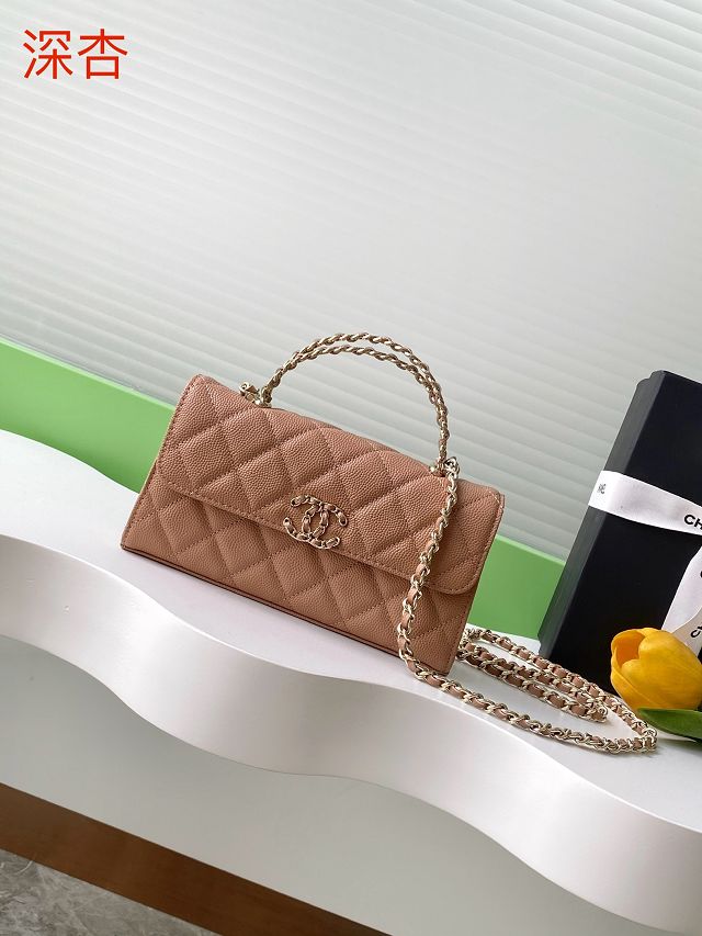 CC original grained calfskin flap phone holder AP3238 apricot