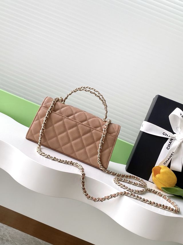 CC original grained calfskin flap phone holder AP3238 apricot