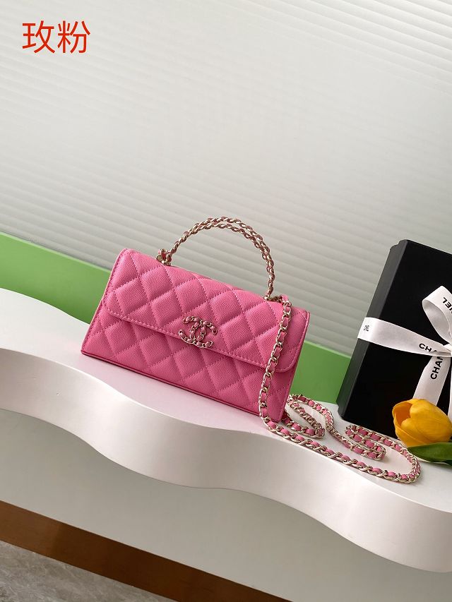 CC original grained calfskin flap phone holder AP3238 hot pink