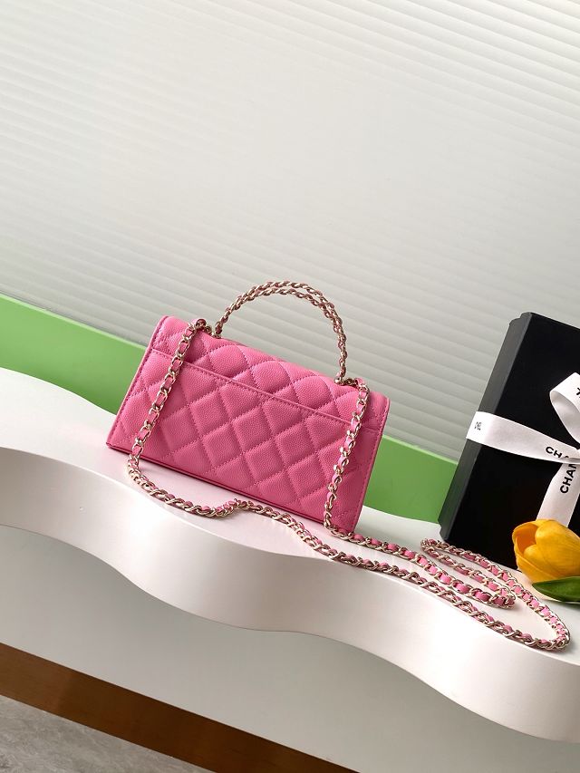 CC original grained calfskin flap phone holder AP3238 hot pink