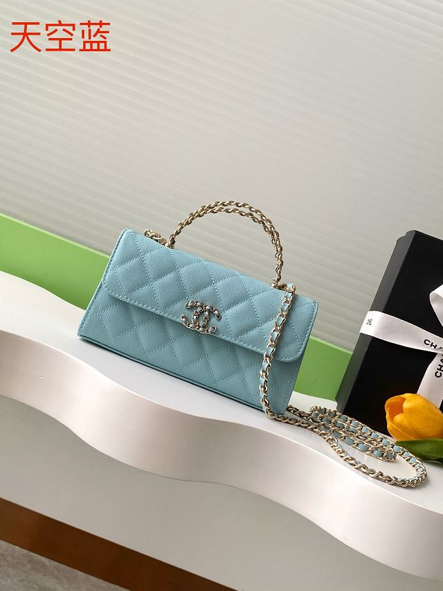 CC original grained calfskin flap phone holder AP3238 light blue