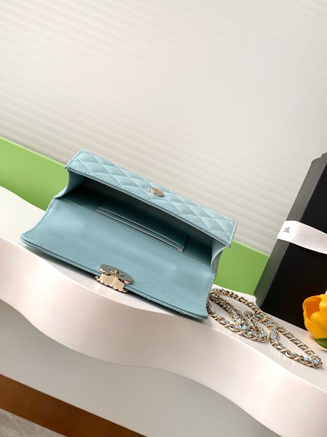 CC original grained calfskin flap phone holder AP3238 light blue