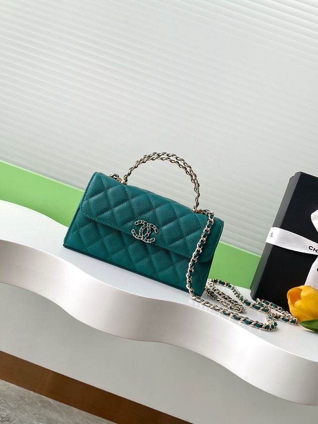 CC original grained calfskin flap phone holder AP3238 turquoise