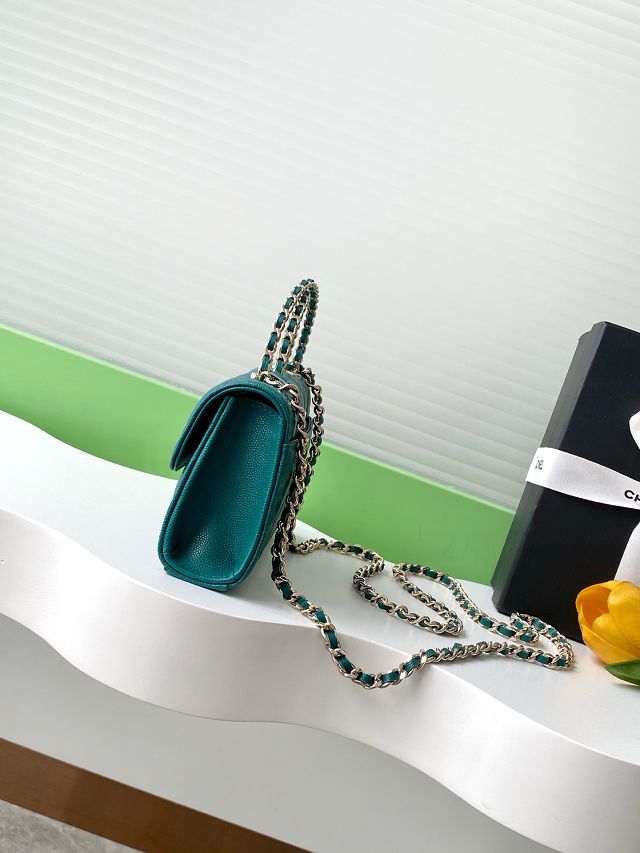 CC original grained calfskin flap phone holder AP3238 turquoise