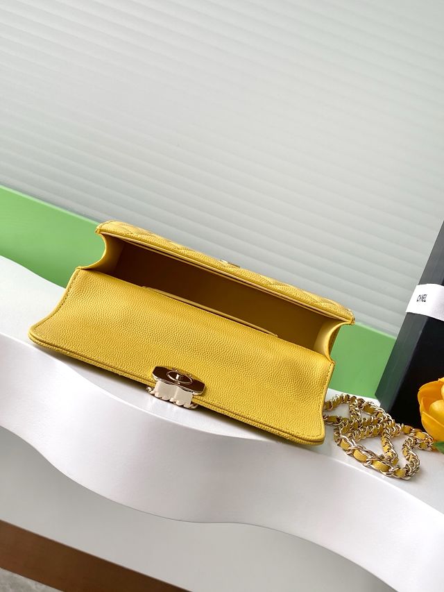 CC original grained calfskin flap phone holder AP3238 yellow