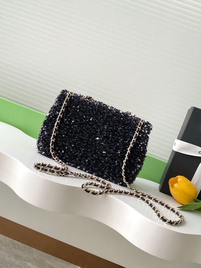 CC original sequins mini flap bag AS4561 black