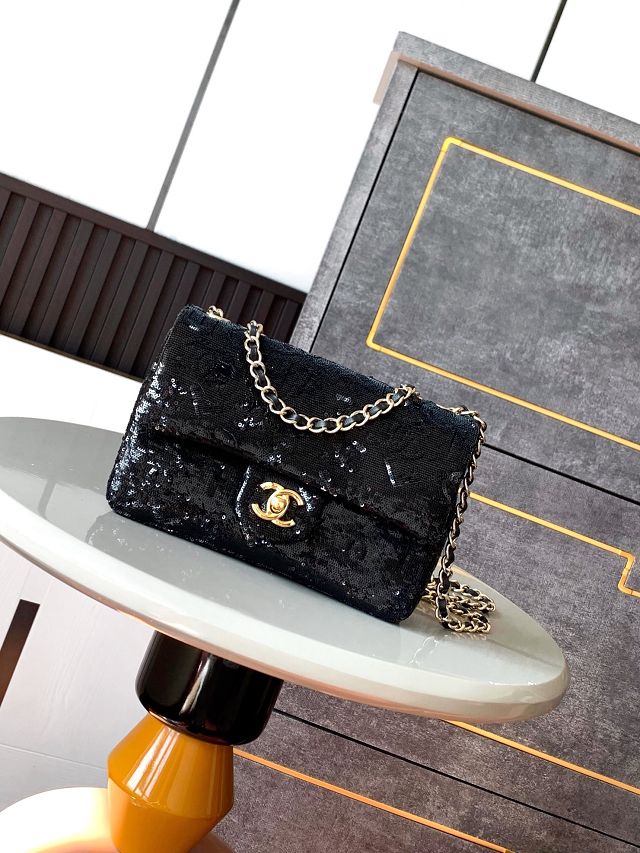 CC original sequins mini flap bag AS4561 black