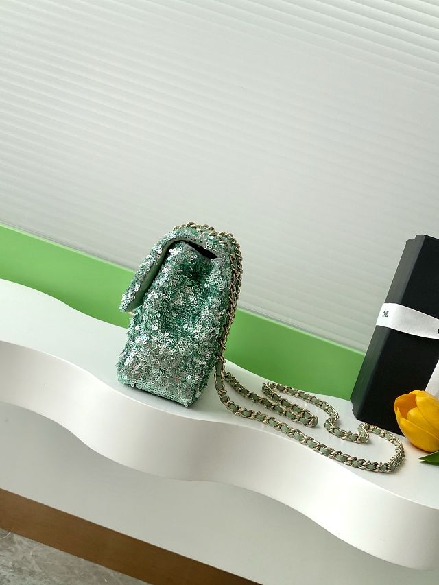 CC original sequins mini flap bag AS4561 green