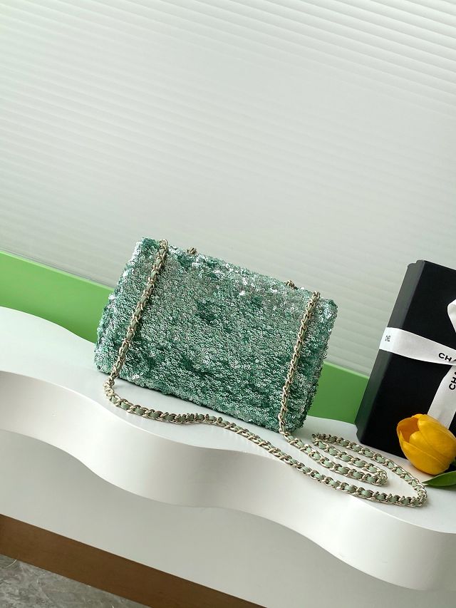 CC original sequins mini flap bag AS4561 green