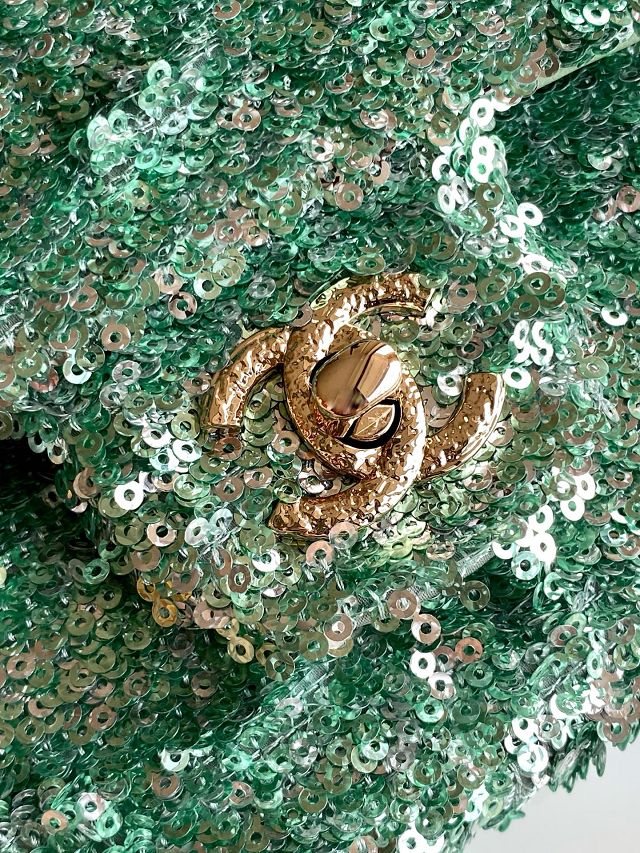 CC original sequins mini flap bag AS4561 green