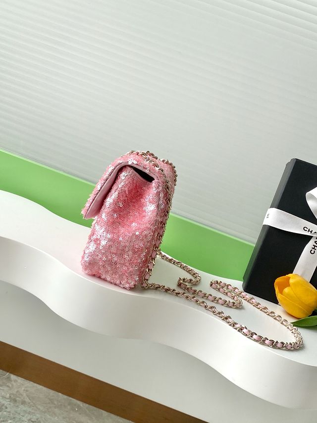 CC original sequins mini flap bag AS4561 pink