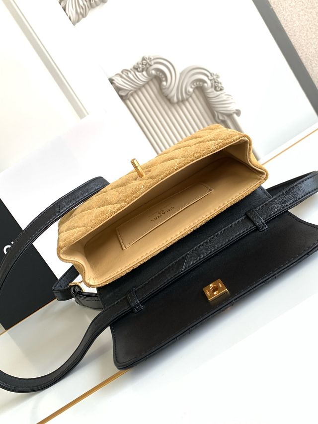 CC original suede calfskin flap phone holder AP4677 beige