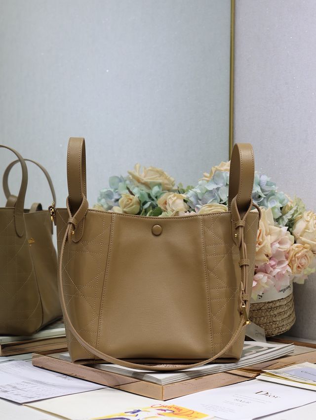 Dior original calfskin medium signature bucket bag M2841 apricot