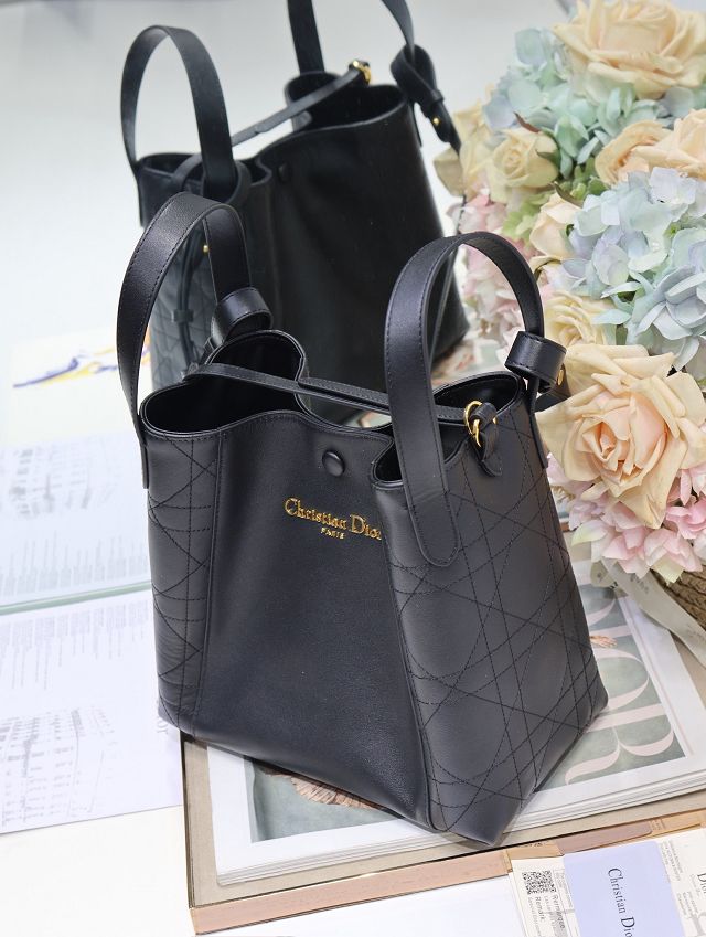Dior original calfskin medium signature bucket bag M2841 black
