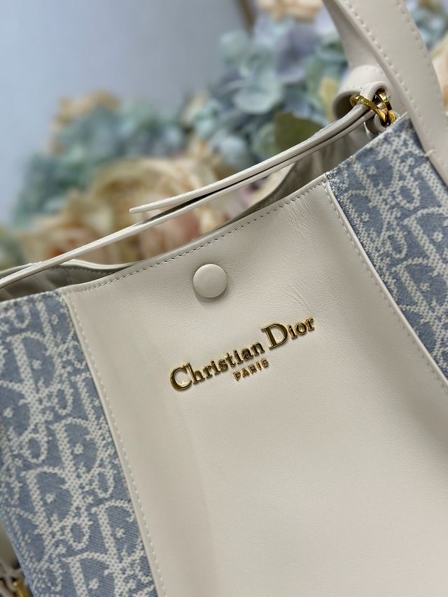 Dior original calfskin medium signature bucket bag M2841 blue&white