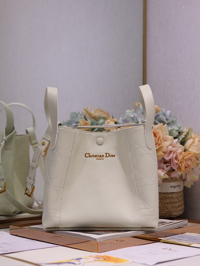 Dior original calfskin medium signature bucket bag M2841 off-white
