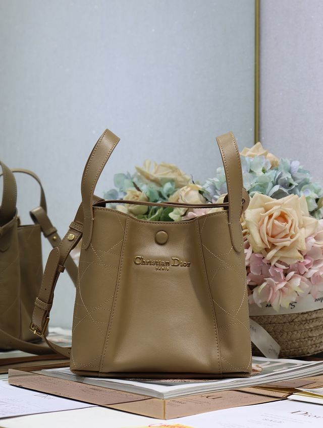 Dior original calfskin small signature bucket bag M2840 apricot