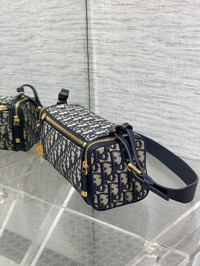 Dior original cotton east-west bowling bag S2862 dark blue
