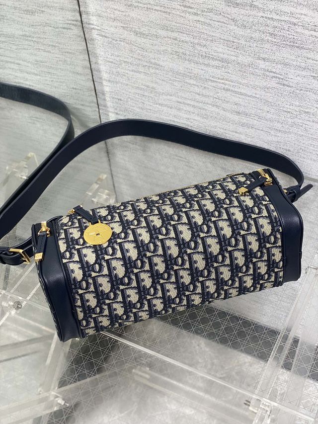 Dior original cotton east-west bowling bag S2862 dark blue