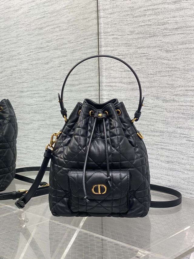 Dior original lambskin small caro bucket bag M3372 black 