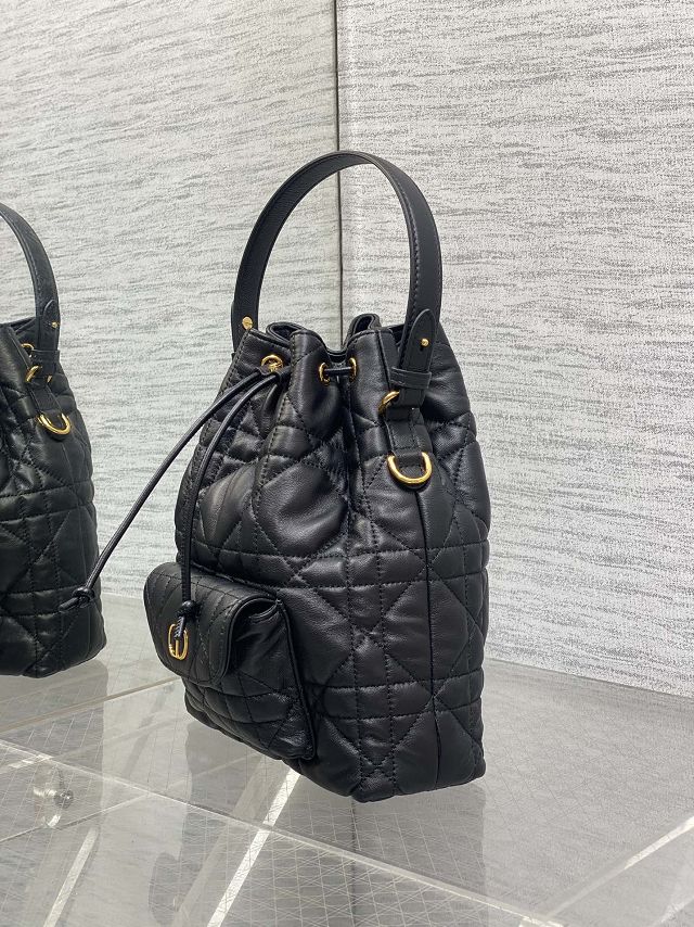 Dior original lambskin small caro bucket bag M3372 black 