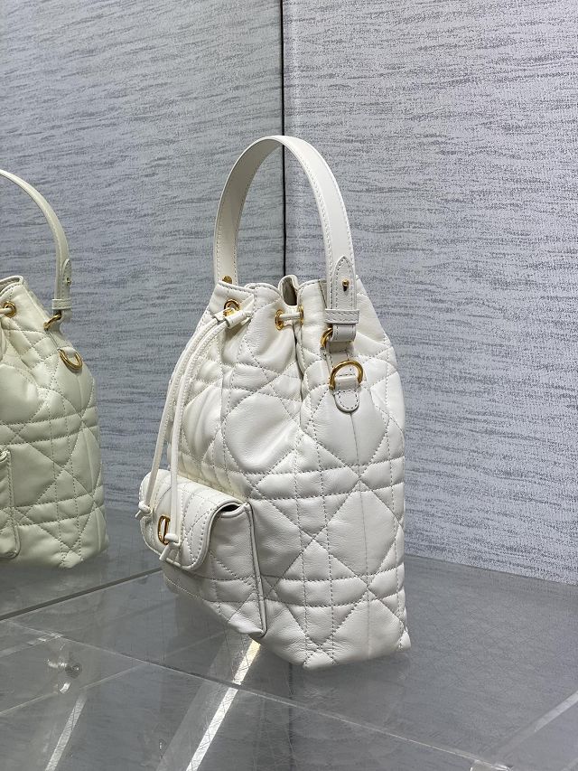 Dior original lambskin small caro bucket bag M3372 white