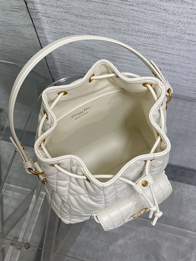 Dior original lambskin small caro bucket bag M3372 white