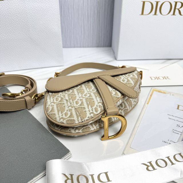 Dior original cotton mini saddle bag M0456 natural