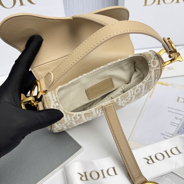 Dior original cotton mini saddle bag M0456 natural