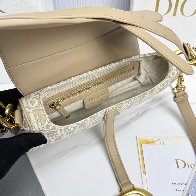 Dior original cotton saddle bag M0455 natural