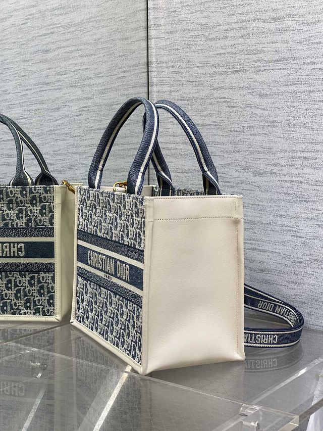 Dior original cotton small book tote bag M1325 blue