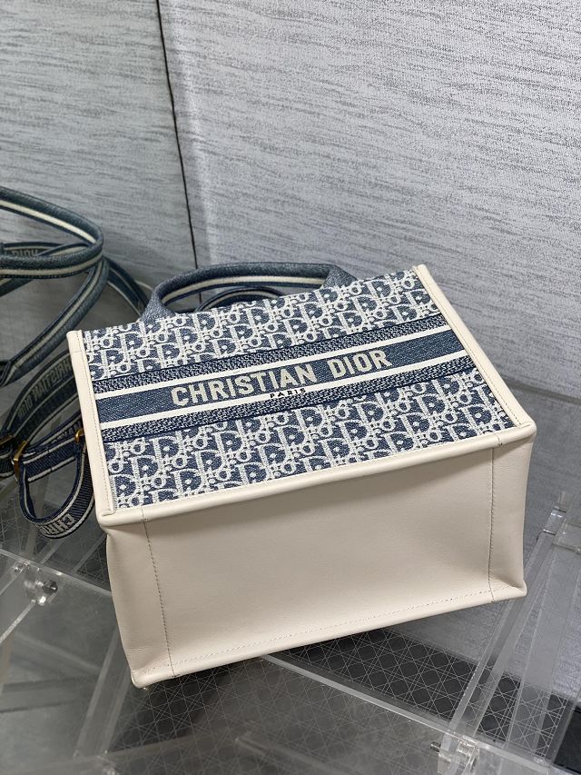 Dior original cotton small book tote bag M1325 blue