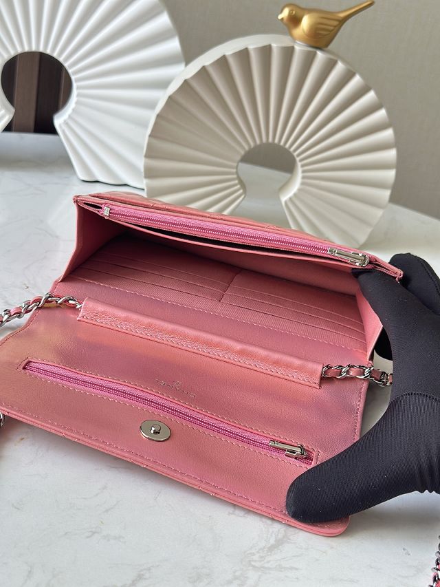CC original iridescent lambskin wallet on chain AP0250 pink