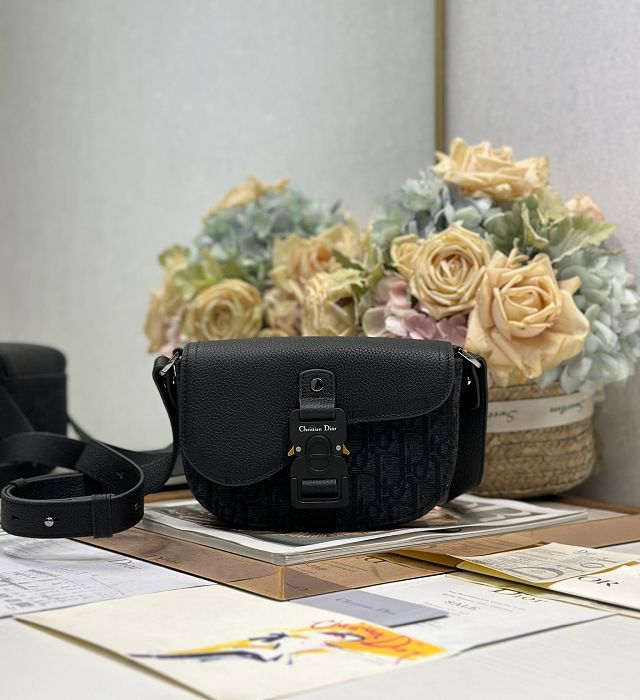 Dior original cotton mini saddle messenger bag DCA435 black