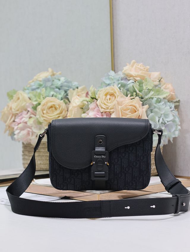 Dior original cotton small saddle messenger bag DPO049 black