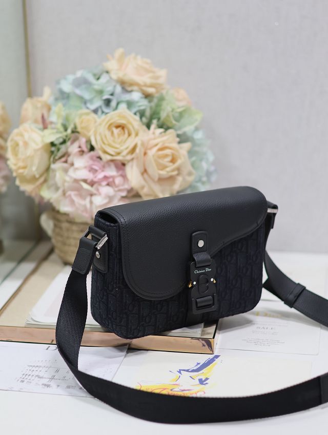 Dior original cotton small saddle messenger bag DPO049 black