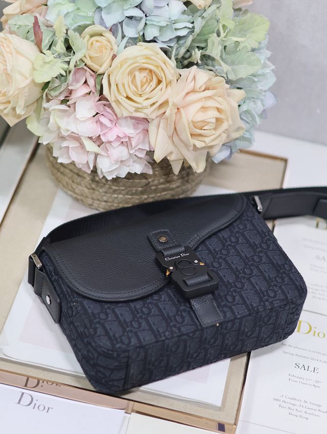 Dior original cotton small saddle messenger bag DPO049 black
