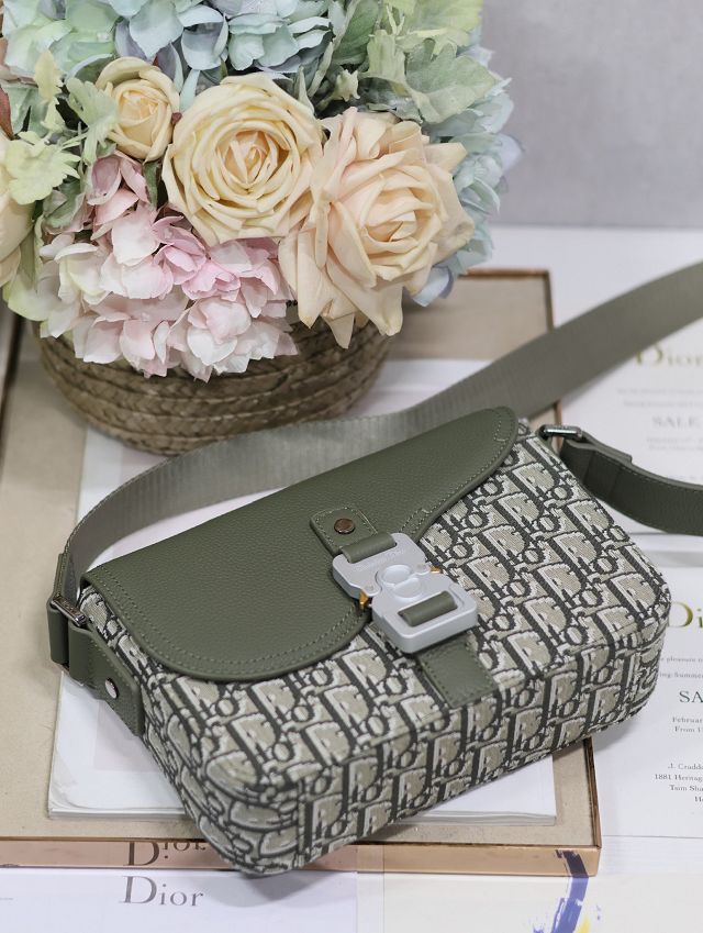 Dior original cotton small saddle messenger bag DPO049 green