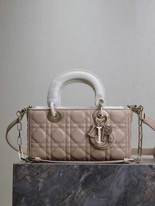 Dior original lambskin medium lady D-joy bag M0540 beige&white