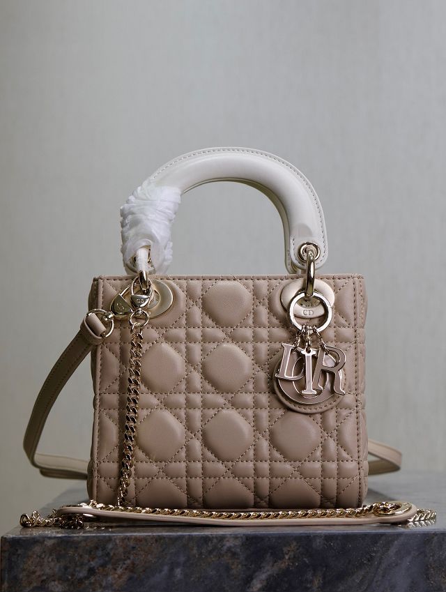 Dior original lambskin mini lady bag M0505 beige&white