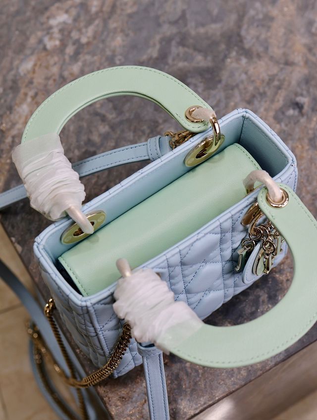 Dior original lambskin mini lady bag M0505 blue&green