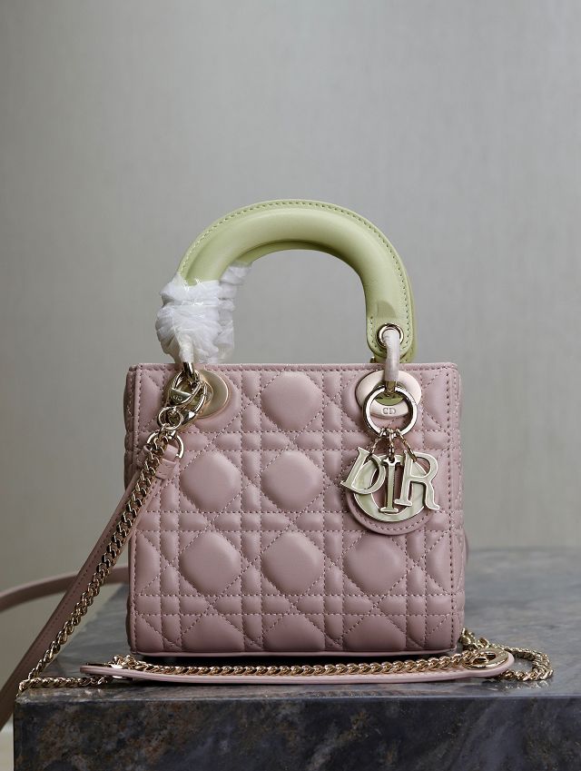 Dior original lambskin mini lady bag M0505 pink&green