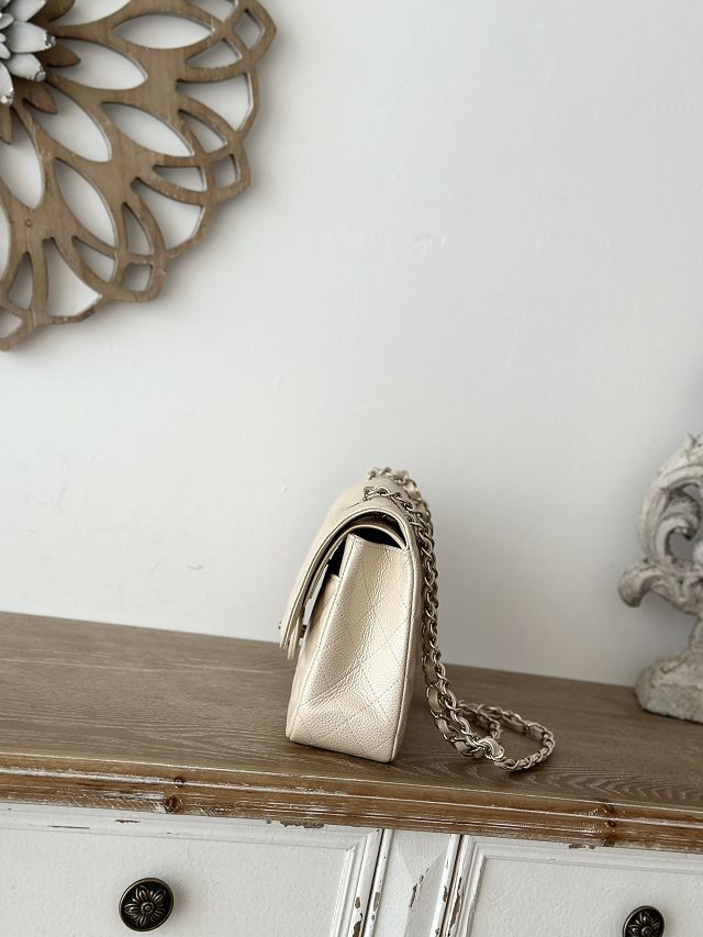 CC original iridescent grained calfskin medium flap bag A01112 beige