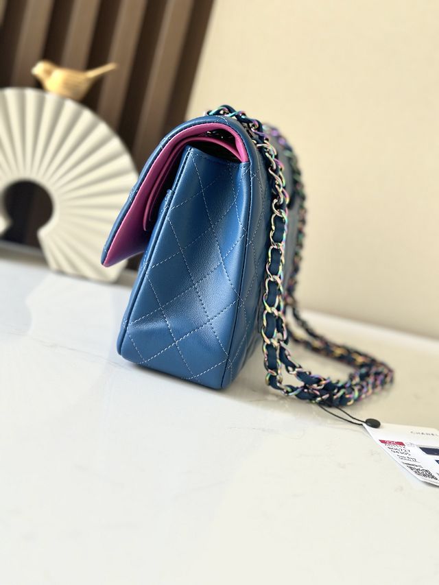 CC original iridescent lambskin medium flap bag A01112 blue