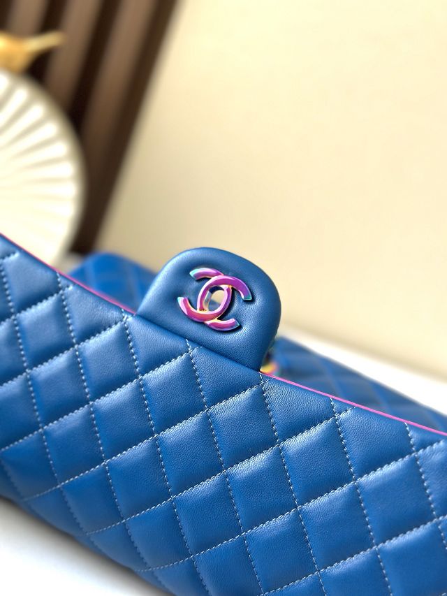 CC original iridescent lambskin medium flap bag A01112 blue