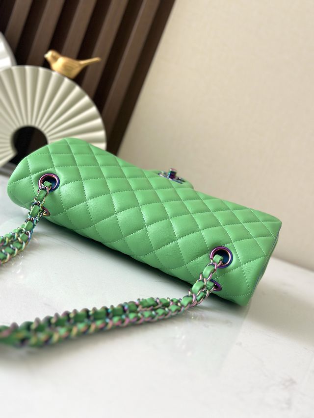 CC original iridescent lambskin medium flap bag A01112 green