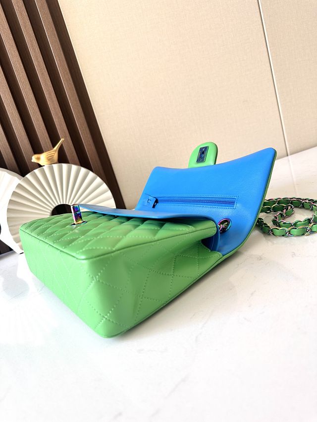 CC original iridescent lambskin medium flap bag A01112 green